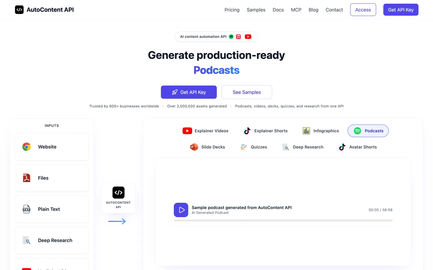 AutoContent API homepage